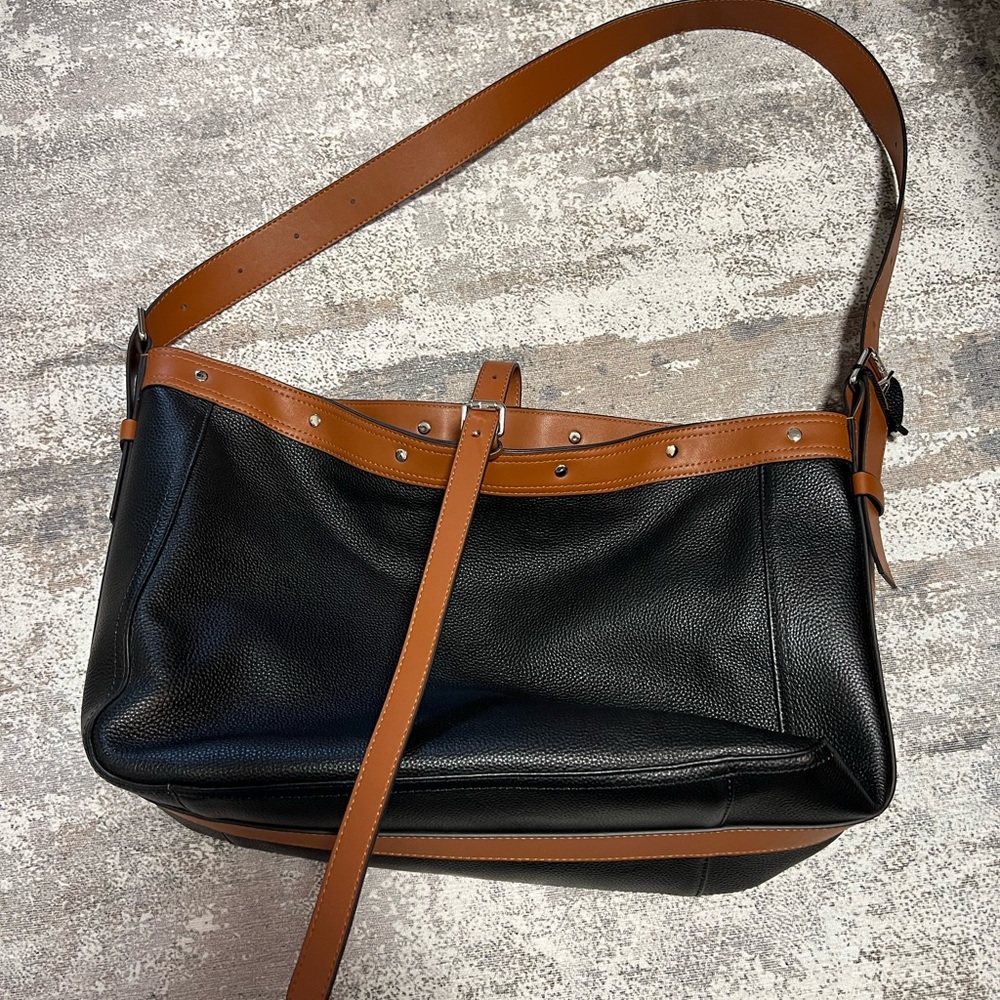 Elegant Black and Brown Leather Messenger Bag